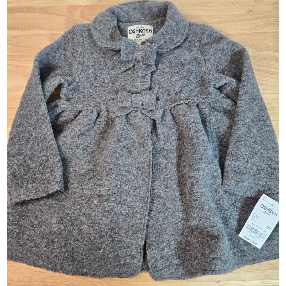 OshKosh Bgosh Toddler Girls Gray Bow Front Pea Coat Jacket 3T OKT15131-3T